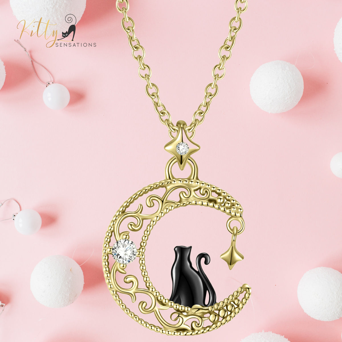 www.KittySensations.com: Black & Gold Moon Kitty Necklace in Solid 925 Sterling Silver ($89.15): https://www.kittysensations.com/products/black-gold-moon-kitty-necklace-in-solid-925-sterling-silver