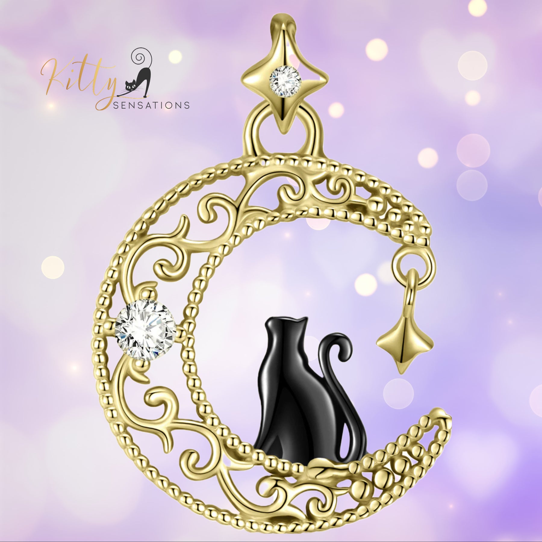 www.KittySensations.com: Black & Gold Moon Kitty Necklace in Solid 925 Sterling Silver ($89.15): https://www.kittysensations.com/products/black-gold-moon-kitty-necklace-in-solid-925-sterling-silver