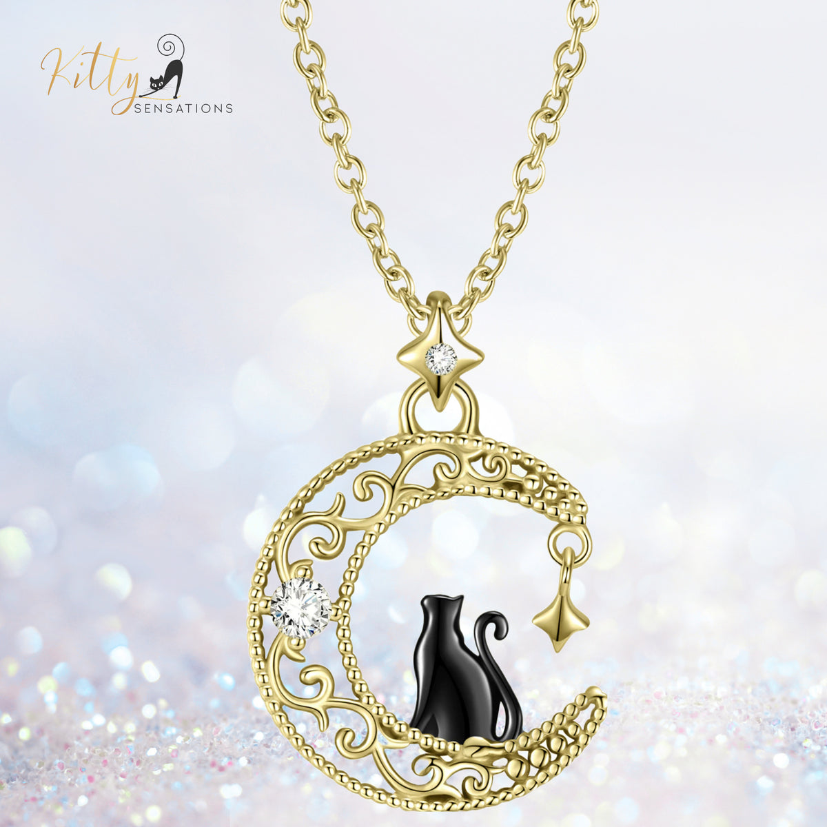 www.KittySensations.com: Black & Gold Moon Kitty Necklace in Solid 925 Sterling Silver ($89.15): https://www.kittysensations.com/products/black-gold-moon-kitty-necklace-in-solid-925-sterling-silver