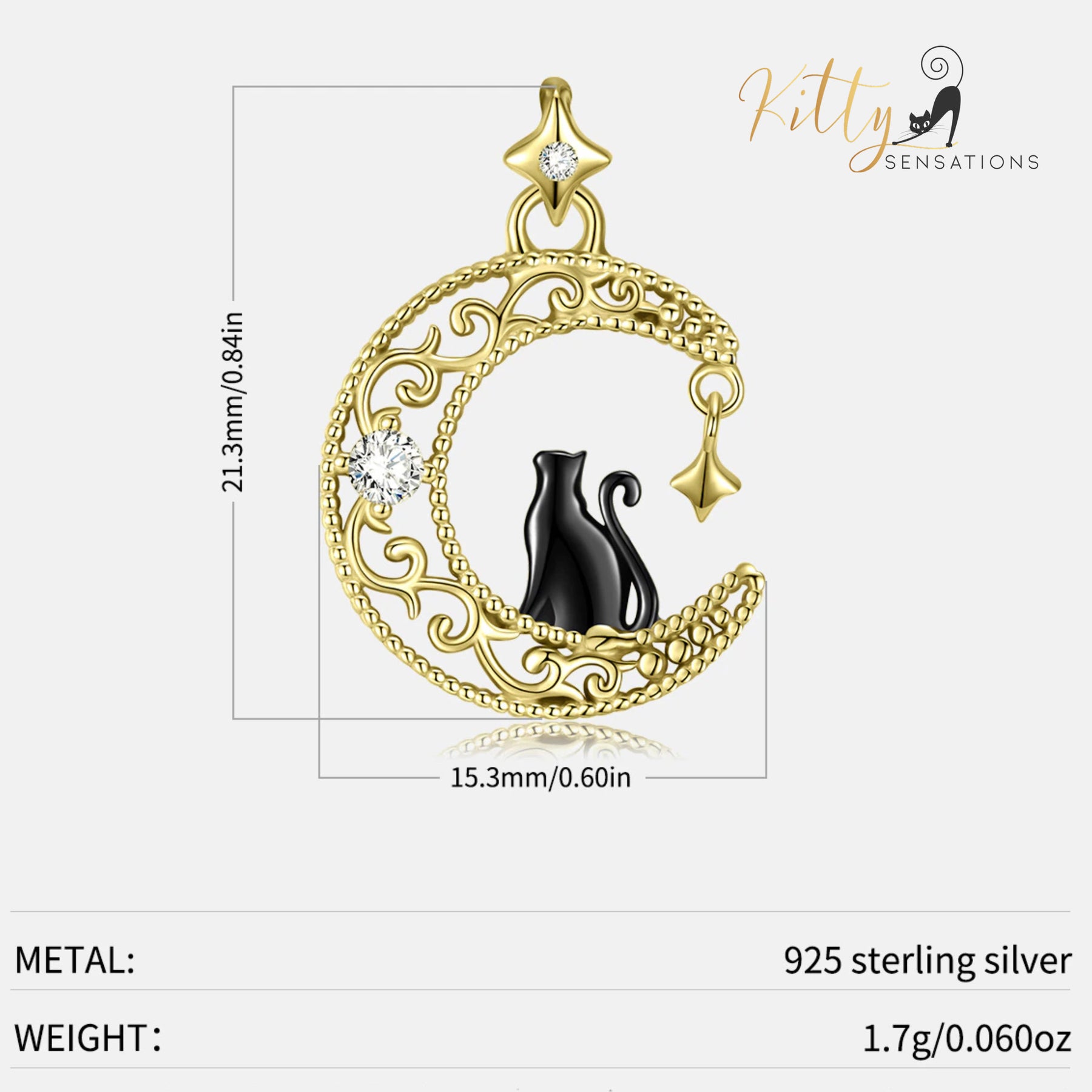 www.KittySensations.com: Black & Gold Moon Kitty Necklace in Solid 925 Sterling Silver ($89.15): https://www.kittysensations.com/products/black-gold-moon-kitty-necklace-in-solid-925-sterling-silver