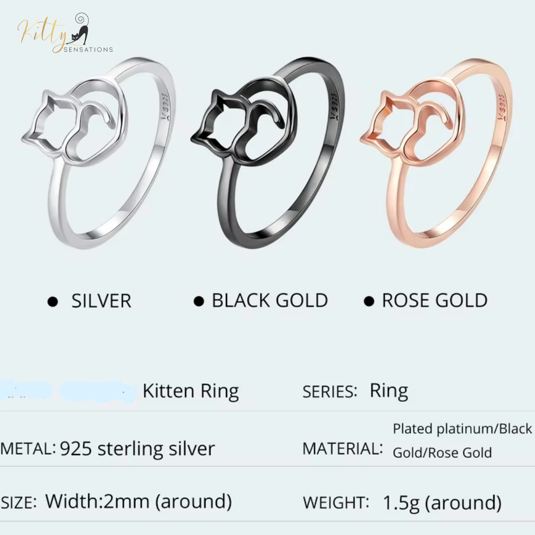 Cat Heart Ring in Solid 925 Sterling Silver (Three Colors)