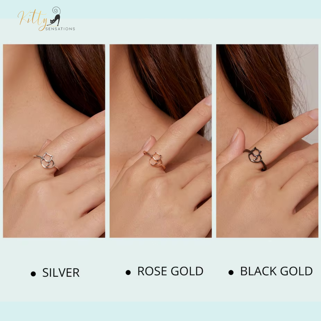 Cat Heart Ring in Solid 925 Sterling Silver (Three Colors)