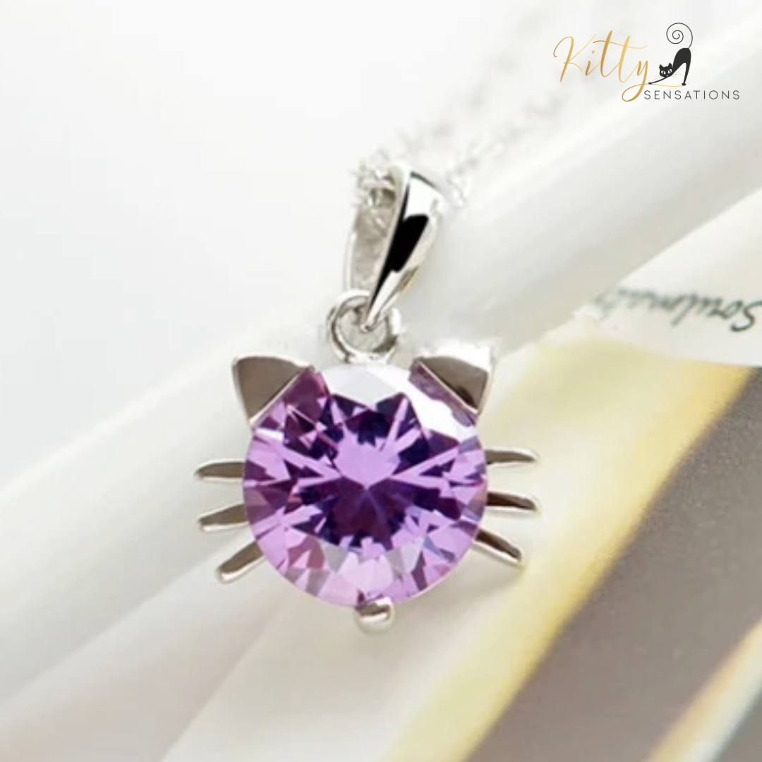 Cubic Zirconia Cat Necklace (Sterling Silver Plated) - White or Purple CZ - Your Choice ($29.78)