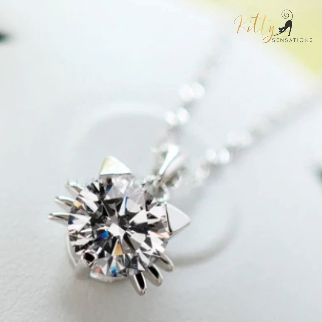 Cubic Zirconia Cat Necklace (Sterling Silver Plated) - White or Purple CZ - Your Choice ($29.78)