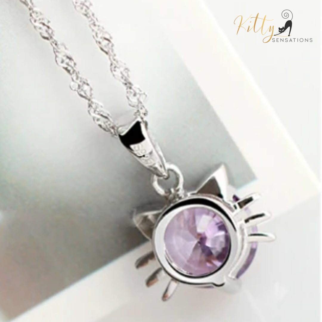Cubic Zirconia Cat Necklace (Sterling Silver Plated) - White or Purple CZ - Your Choice ($29.78)