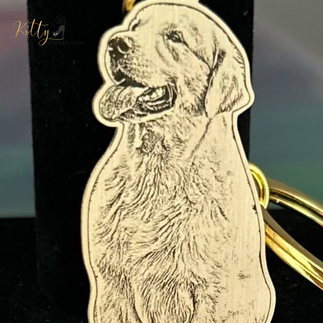 KittySensations™ Custom Dog Keychain with Personal Engraving in Solid 925 Sterling Silver or Gold Plated Titanium or Rose Gold Plated Titanium ($59.95)