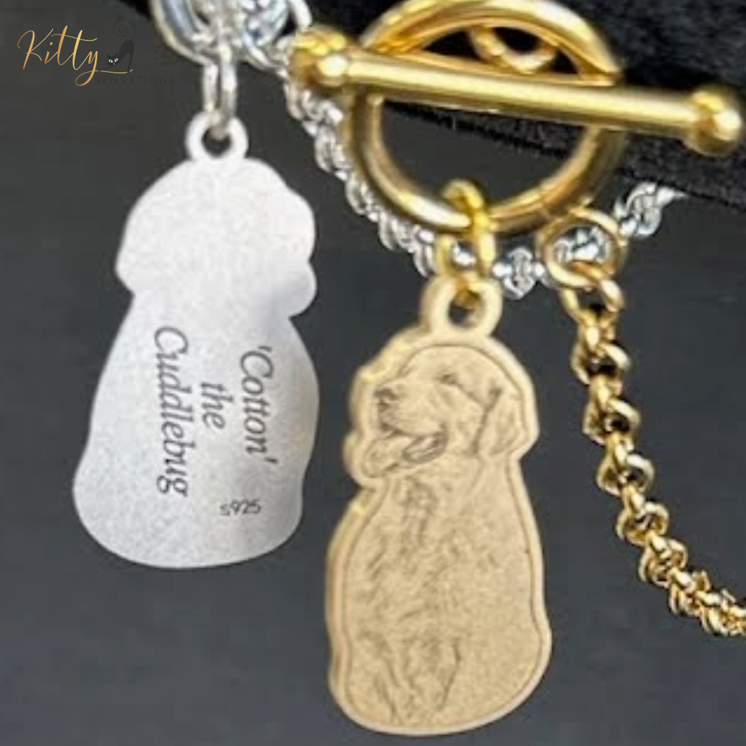 KittySensations™ Custom Dog Charm Bracelet with Personal Engraving in Solid 925 Sterling Silver or Gold Plated Titanium - Your Choice! ($59.95)