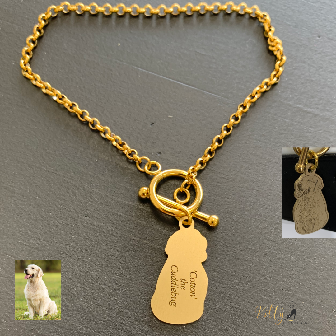 KittySensations™ Custom Dog Charm Bracelet with Personal Engraving in Solid 925 Sterling Silver or Gold Plated Titanium - Your Choice! ($59.95)
