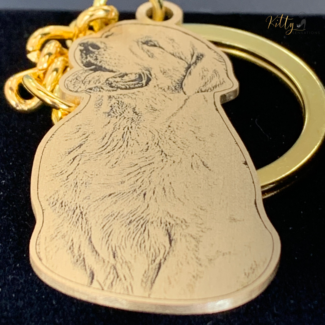 KittySensations™ Custom Dog Keychain with Personal Engraving in Solid 925 Sterling Silver or Gold Plated Titanium or Rose Gold Plated Titanium ($59.95)