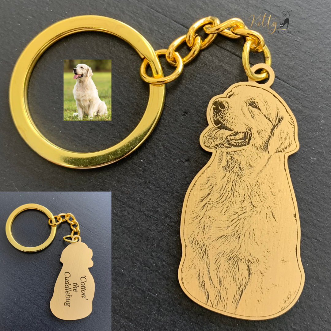 KittySensations™ Custom Dog Keychain with Personal Engraving in Solid 925 Sterling Silver or Gold Plated Titanium or Rose Gold Plated Titanium ($59.95)