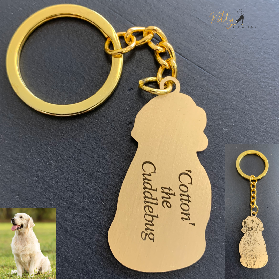KittySensations™ Custom Dog Keychain with Personal Engraving in Solid 925 Sterling Silver or Gold Plated Titanium or Rose Gold Plated Titanium ($59.95)