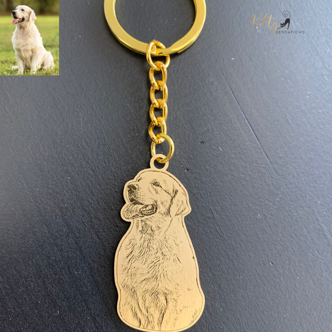 KittySensations™ Custom Dog Keychain with Personal Engraving in Solid 925 Sterling Silver or Gold Plated Titanium or Rose Gold Plated Titanium ($59.95)