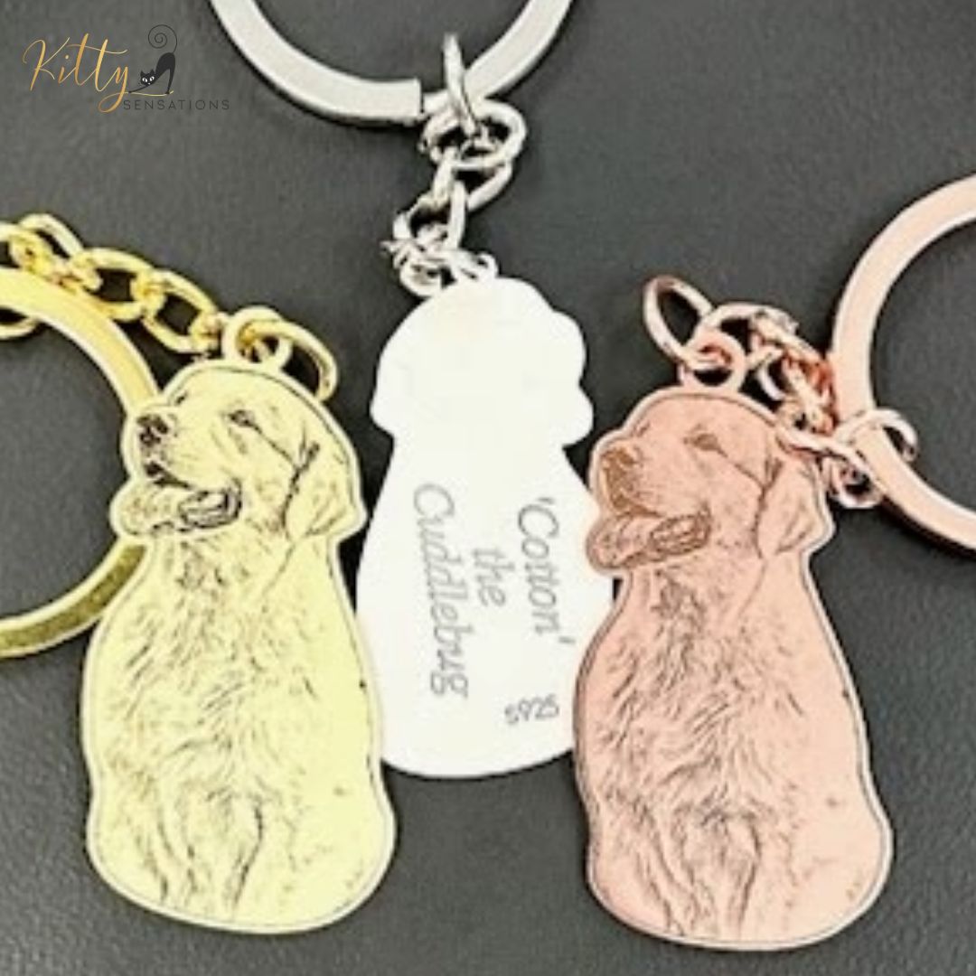 KittySensations™ Custom Dog Keychain with Personal Engraving in Solid 925 Sterling Silver or Gold Plated Titanium or Rose Gold Plated Titanium ($59.95)