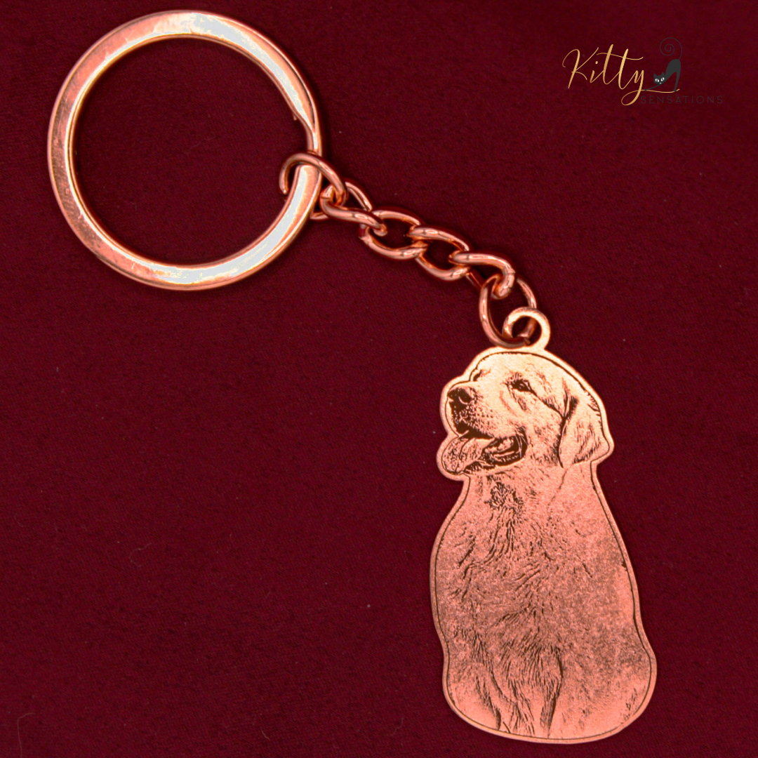 KittySensations™ Custom Dog Keychain with Personal Engraving in Solid 925 Sterling Silver or Gold Plated Titanium or Rose Gold Plated Titanium ($59.95)