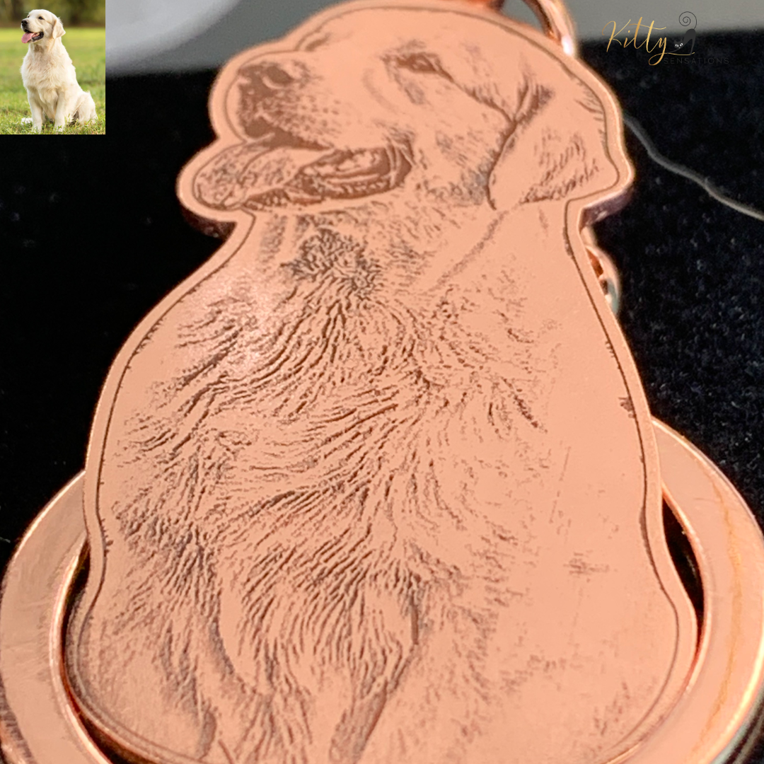 KittySensations™ Custom Dog Keychain with Personal Engraving in Solid 925 Sterling Silver or Gold Plated Titanium or Rose Gold Plated Titanium ($59.95)
