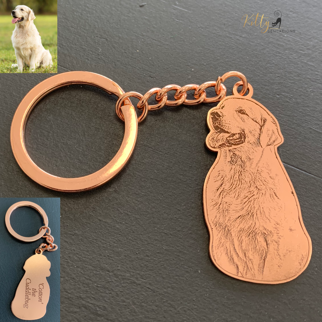 KittySensations™ Custom Dog Keychain with Personal Engraving in Solid 925 Sterling Silver or Gold Plated Titanium or Rose Gold Plated Titanium ($59.95)
