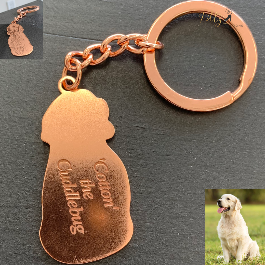 KittySensations™ Custom Dog Keychain with Personal Engraving in Solid 925 Sterling Silver or Gold Plated Titanium or Rose Gold Plated Titanium ($59.95)