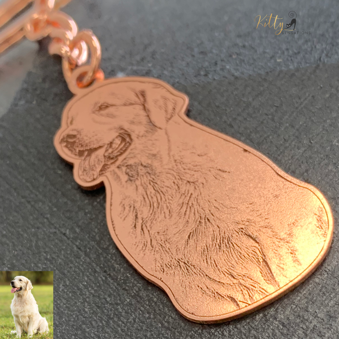 KittySensations™ Custom Dog Keychain with Personal Engraving in Solid 925 Sterling Silver or Gold Plated Titanium or Rose Gold Plated Titanium ($59.95)