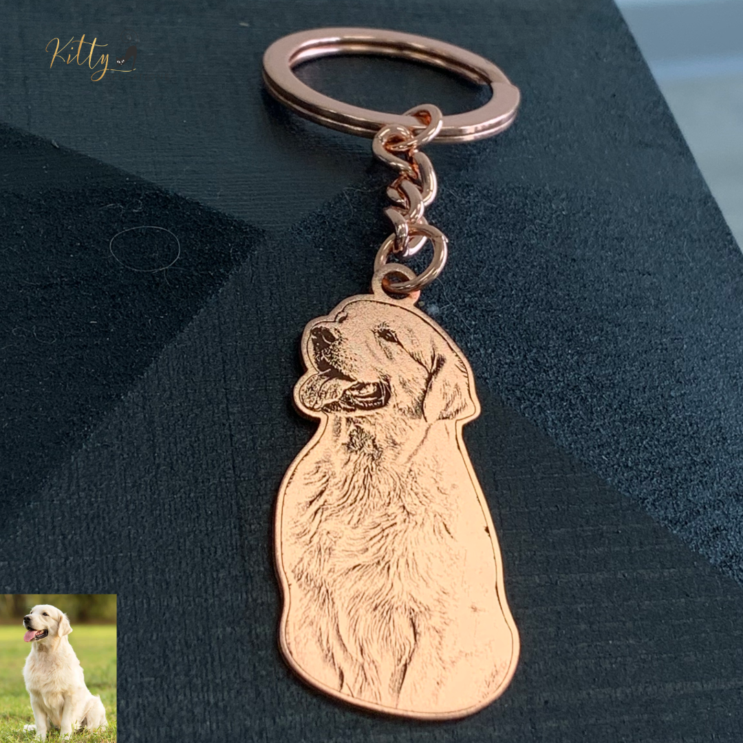 KittySensations™ Custom Dog Keychain with Personal Engraving in Solid 925 Sterling Silver or Gold Plated Titanium or Rose Gold Plated Titanium ($59.95)