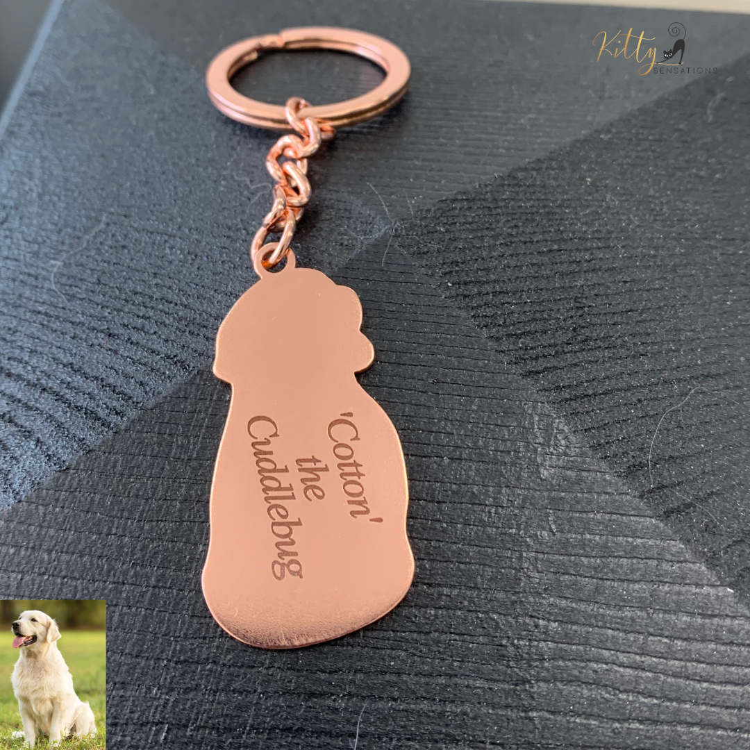 KittySensations™ Custom Dog Keychain with Personal Engraving in Solid 925 Sterling Silver or Gold Plated Titanium or Rose Gold Plated Titanium ($59.95)
