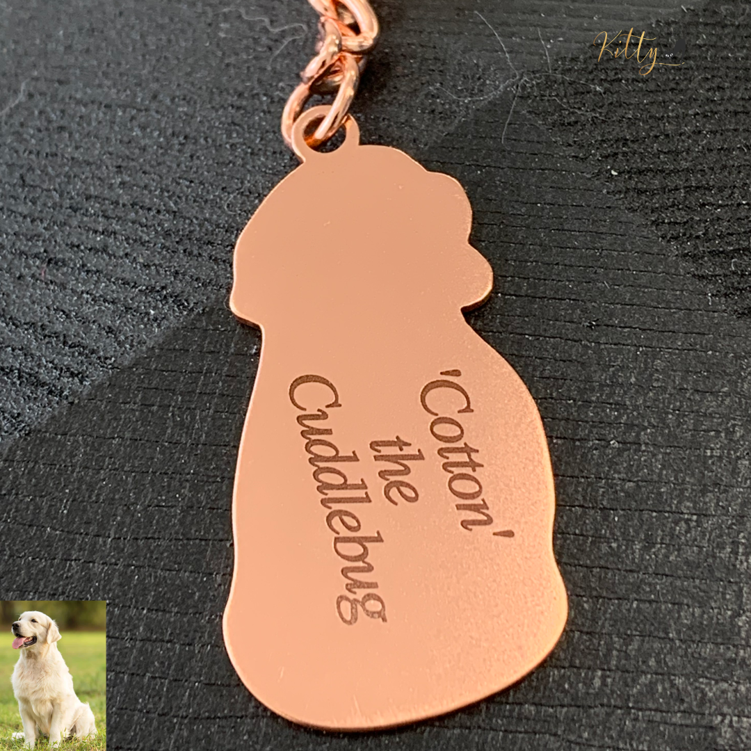 KittySensations™ Custom Dog Keychain with Personal Engraving in Solid 925 Sterling Silver or Gold Plated Titanium or Rose Gold Plated Titanium ($59.95)