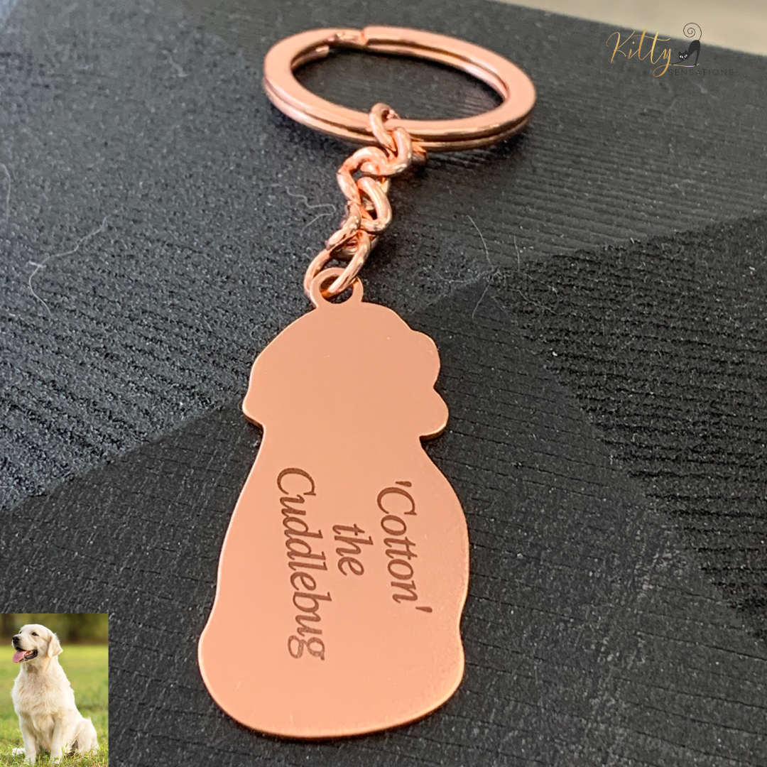 KittySensations™ Custom Dog Keychain with Personal Engraving in Solid 925 Sterling Silver or Gold Plated Titanium or Rose Gold Plated Titanium ($59.95)
