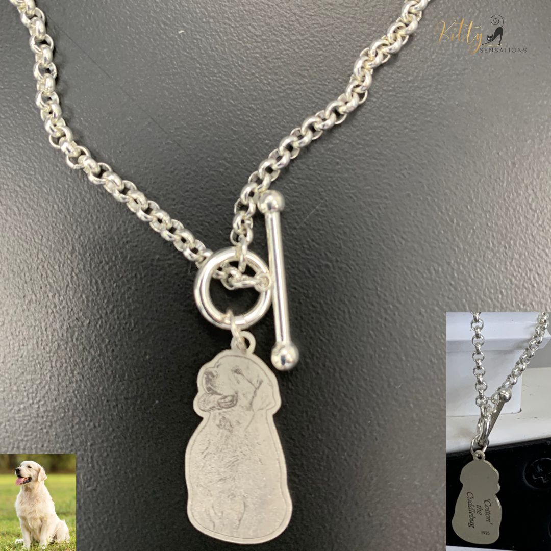 KittySensations™ Custom Dog Charm Bracelet with Personal Engraving in Solid 925 Sterling Silver or Gold Plated Titanium - Your Choice! ($59.95)