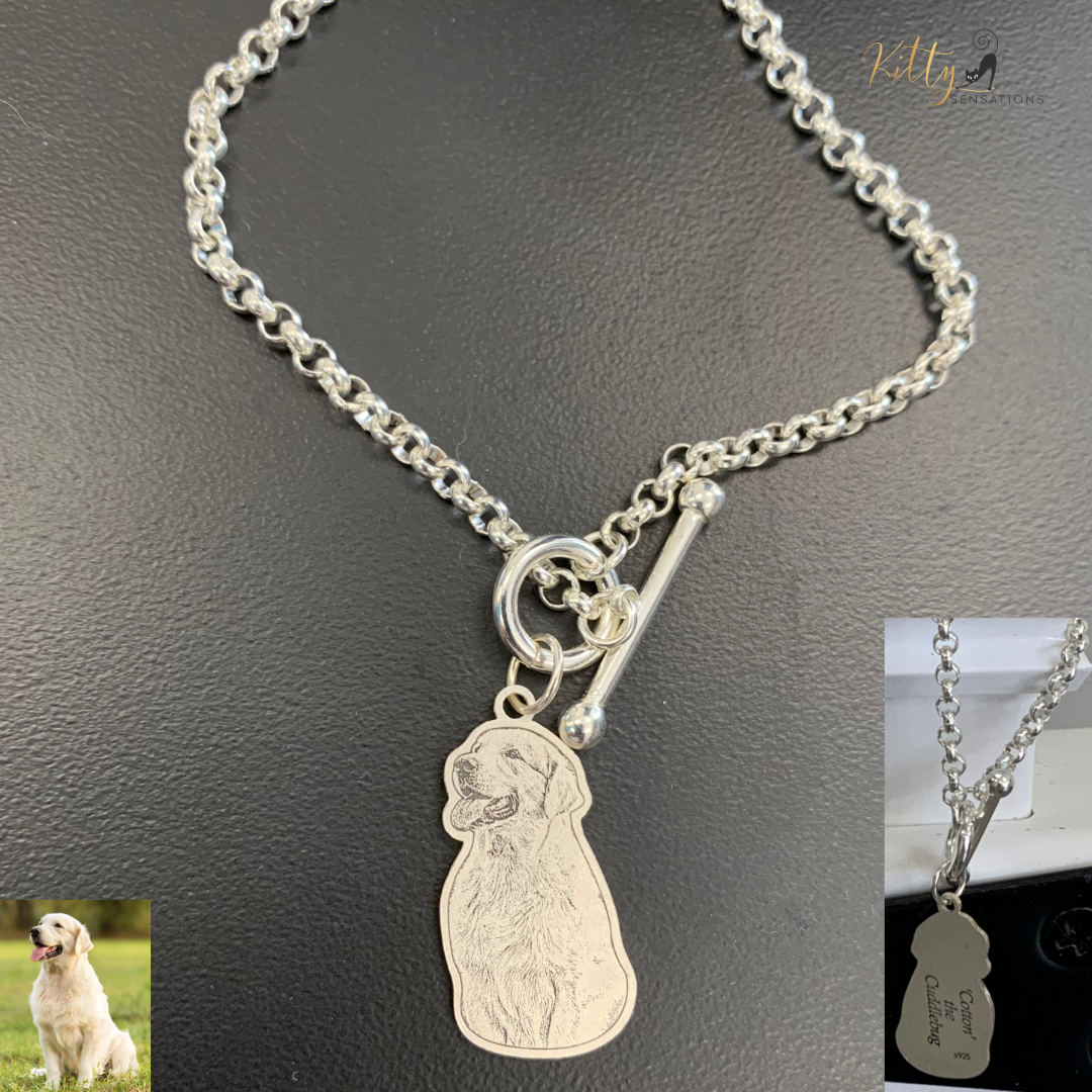 KittySensations™ Custom Dog Charm Bracelet with Personal Engraving in Solid 925 Sterling Silver or Gold Plated Titanium - Your Choice! ($59.95)