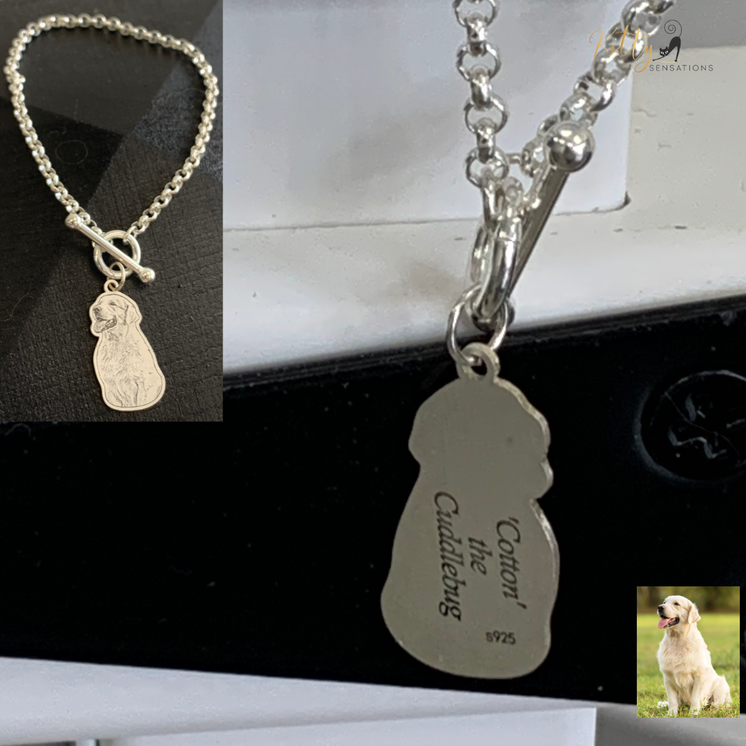 KittySensations™ Custom Dog Charm Bracelet with Personal Engraving in Solid 925 Sterling Silver or Gold Plated Titanium - Your Choice! ($59.95)