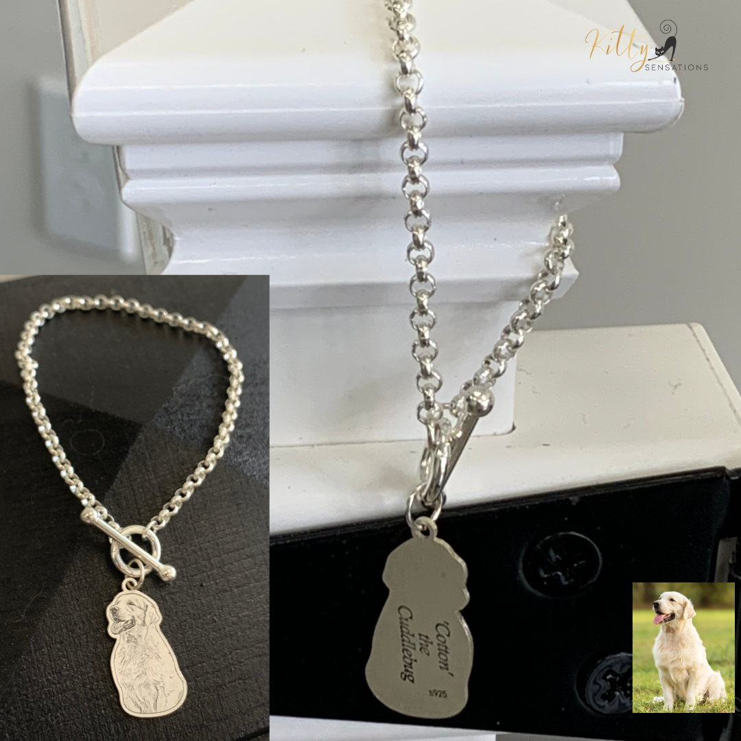 KittySensations™ Custom Dog Charm Bracelet with Personal Engraving in Solid 925 Sterling Silver or Gold Plated Titanium - Your Choice! ($59.95)