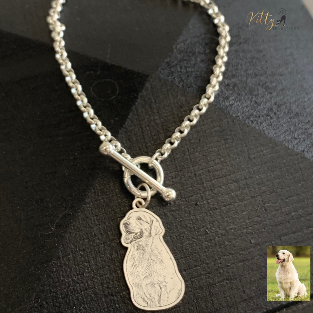 KittySensations™ Custom Dog Charm Bracelet with Personal Engraving in Solid 925 Sterling Silver or Gold Plated Titanium - Your Choice! ($59.95)