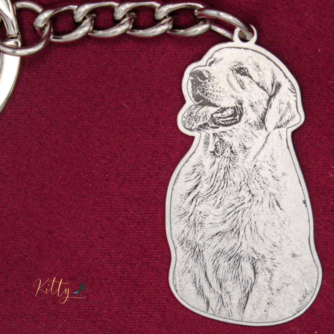 KittySensations™ Custom Dog Keychain with Personal Engraving in Solid 925 Sterling Silver or Gold Plated Titanium or Rose Gold Plated Titanium ($59.95)