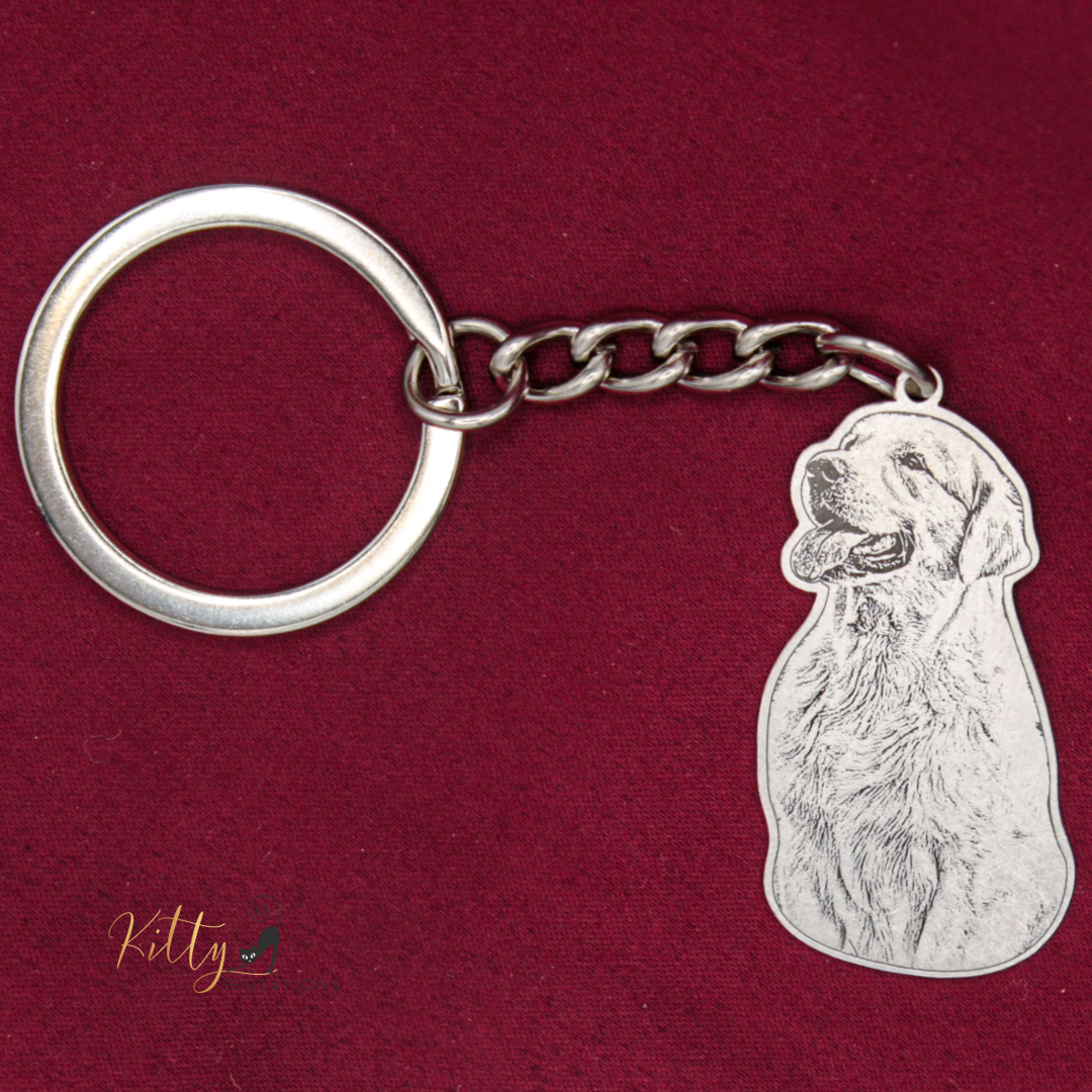 KittySensations™ Custom Dog Keychain with Personal Engraving in Solid 925 Sterling Silver or Gold Plated Titanium or Rose Gold Plated Titanium ($59.95)