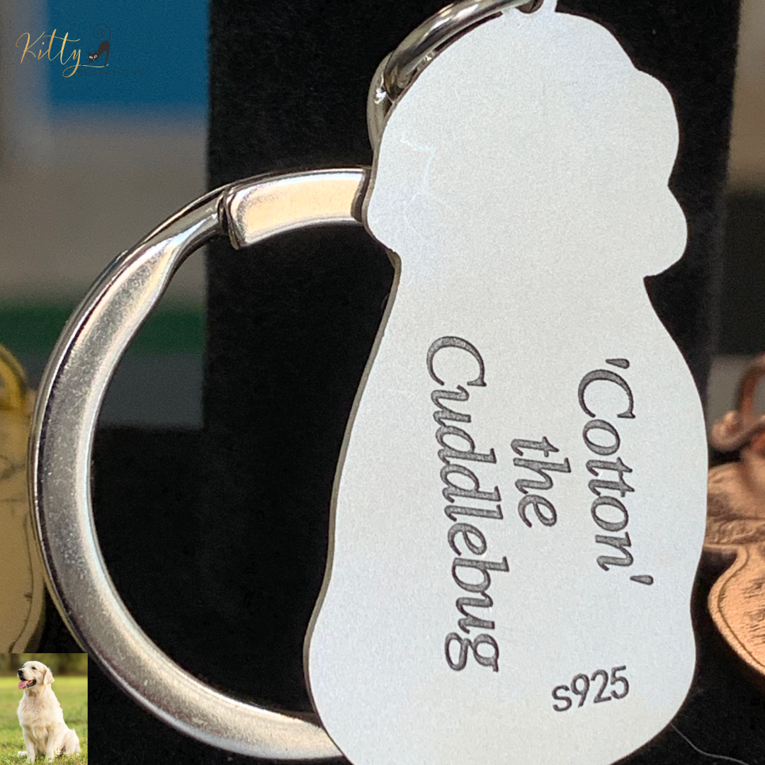 KittySensations™ Custom Dog Keychain with Personal Engraving in Solid 925 Sterling Silver or Gold Plated Titanium or Rose Gold Plated Titanium ($59.95)