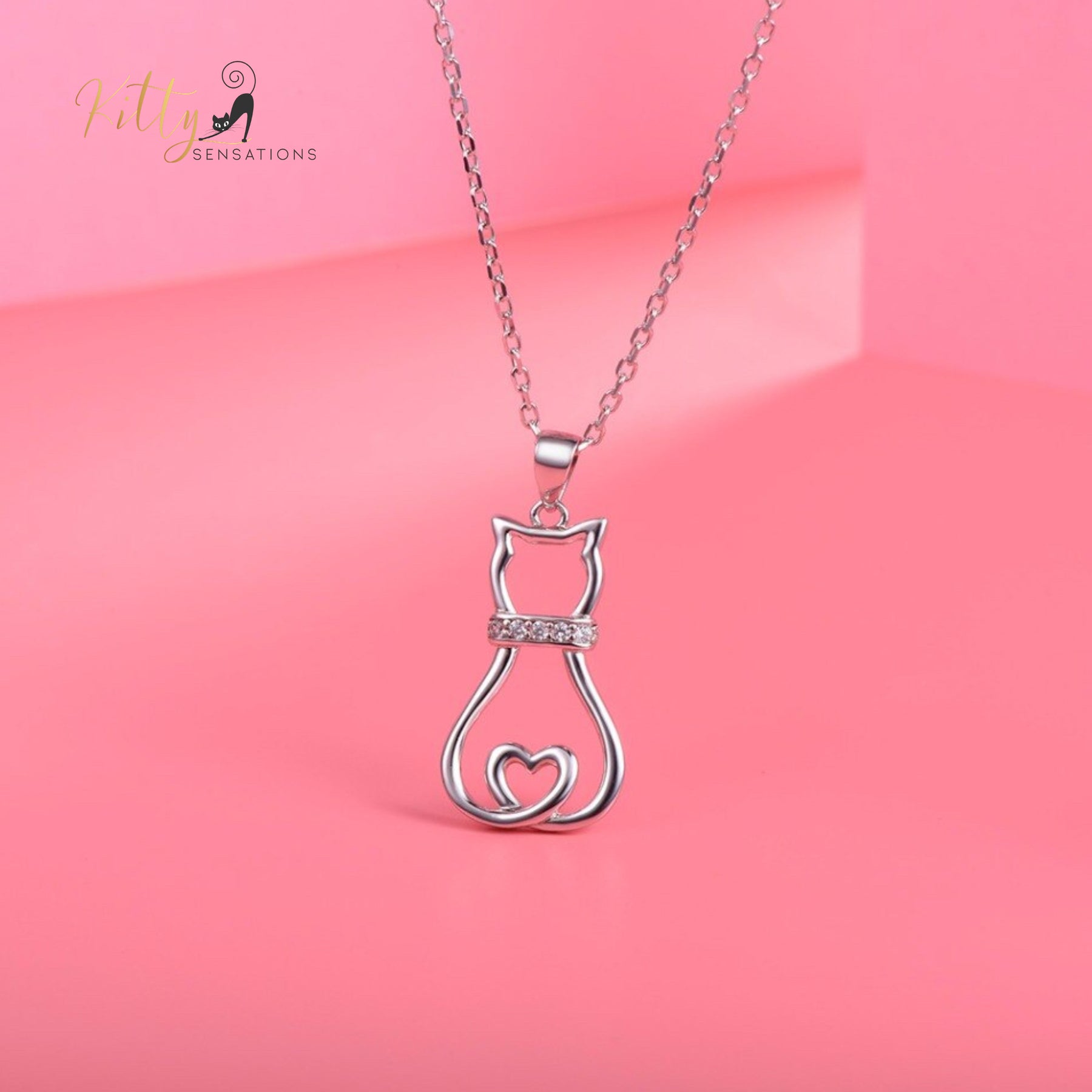 www.KittySensations.com: Doodle Cat with CZ Collar Necklace in Solid 925 Sterling Silver (18K Gold Plated) ($88.94): https://www.kittysensations.com/products/doodle-cat-with-cz-collar-necklace-in-solid-925-sterling-silver