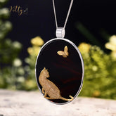 www.KittySensations.com:Gold Kitty on Natural Agate Necklace in Solid 925 Sterling Silver (Gold Plated) - Pendant Only ($241.77): https://www.kittysensations.com/products/gold-kitty-on-natural-agate-necklace-in-solid-925-sterling-silver