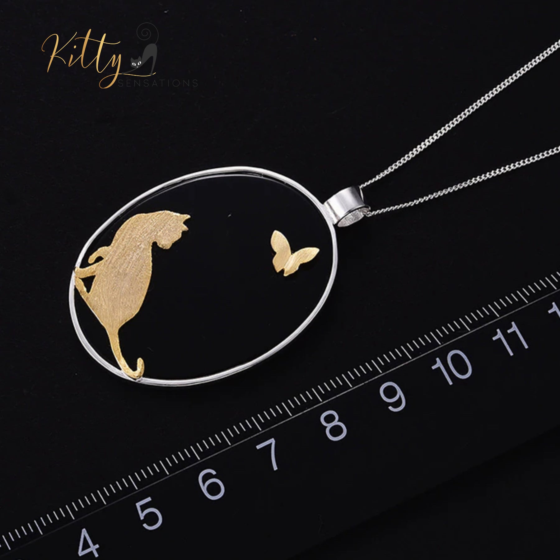 www.KittySensations.com:Gold Kitty on Natural Agate Necklace in Solid 925 Sterling Silver (Gold Plated) - Pendant Only ($241.77): https://www.kittysensations.com/products/gold-kitty-on-natural-agate-necklace-in-solid-925-sterling-silver