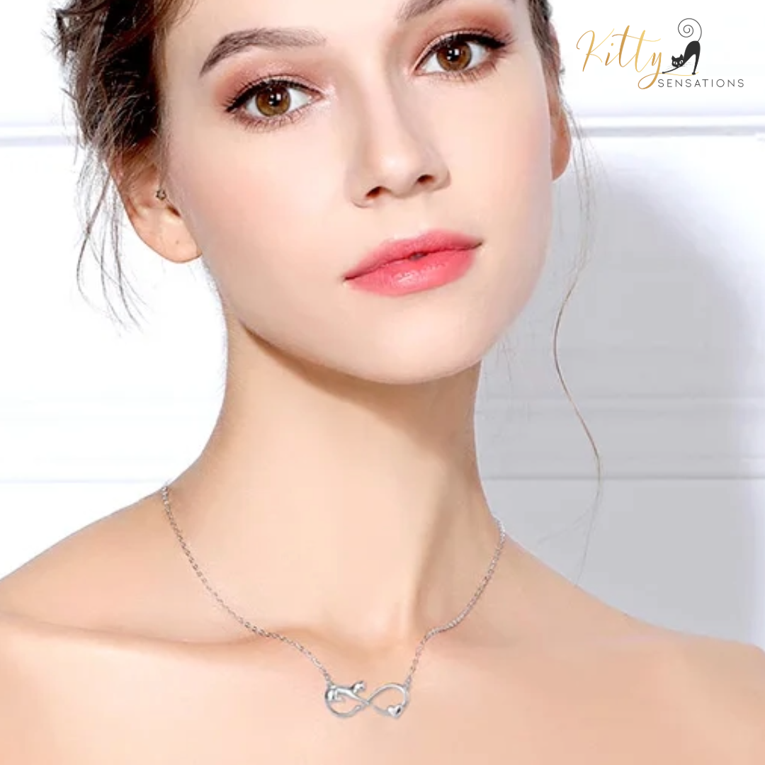 Infinite Love Cat Necklace in Solid 925 Sterling Silver - 18K Rhodium Plated, Heirloom Quality