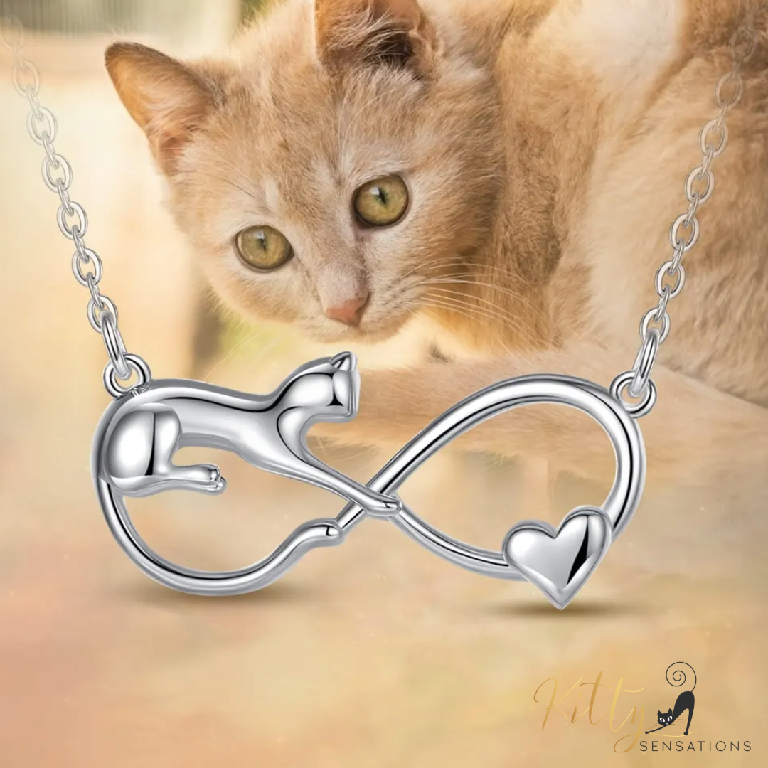 Infinite Love Cat Necklace in Solid 925 Sterling Silver - 18K Rhodium Plated, Heirloom Quality