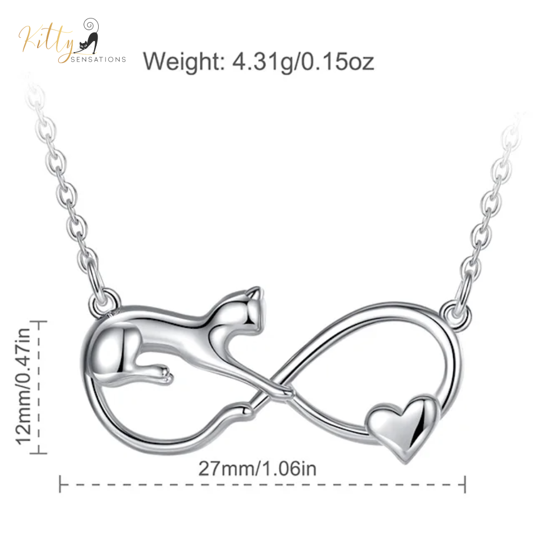 Infinite Love Cat Necklace in Solid 925 Sterling Silver - 18K Rhodium Plated, Heirloom Quality