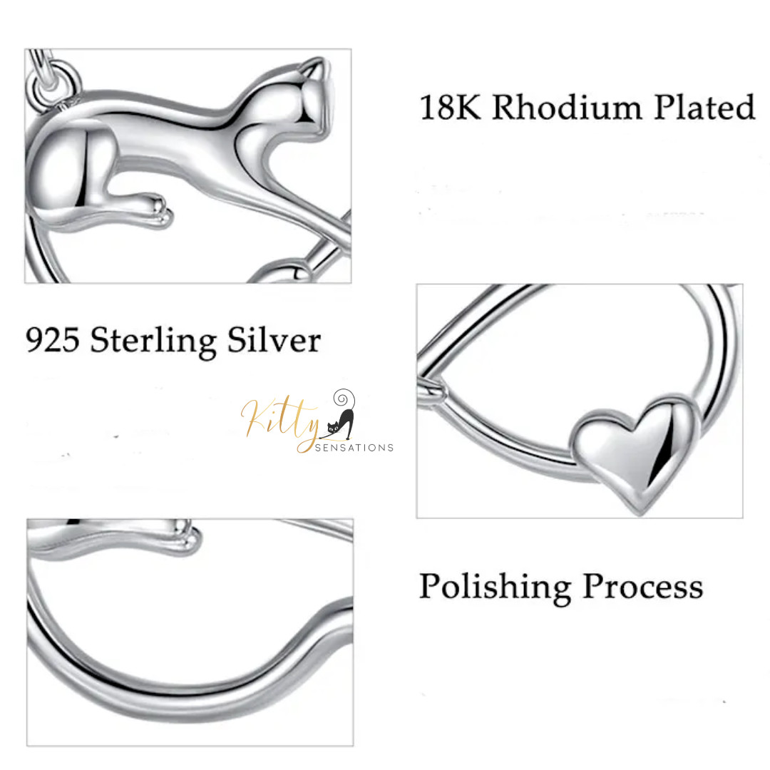 Infinite Love Cat Necklace in Solid 925 Sterling Silver - 18K Rhodium Plated, Heirloom Quality