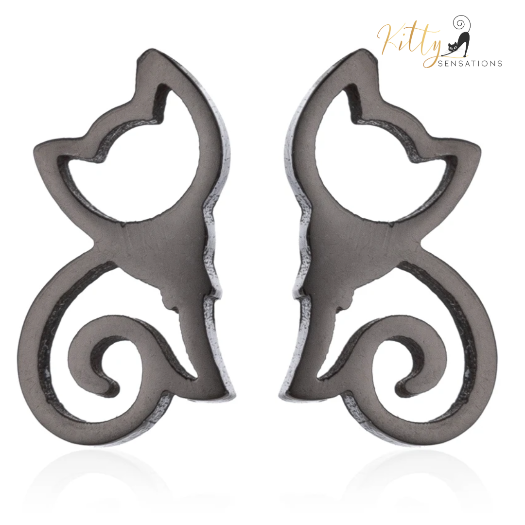 Sitting Cat Earrings (18K Gold or Sterling Silver Plating)