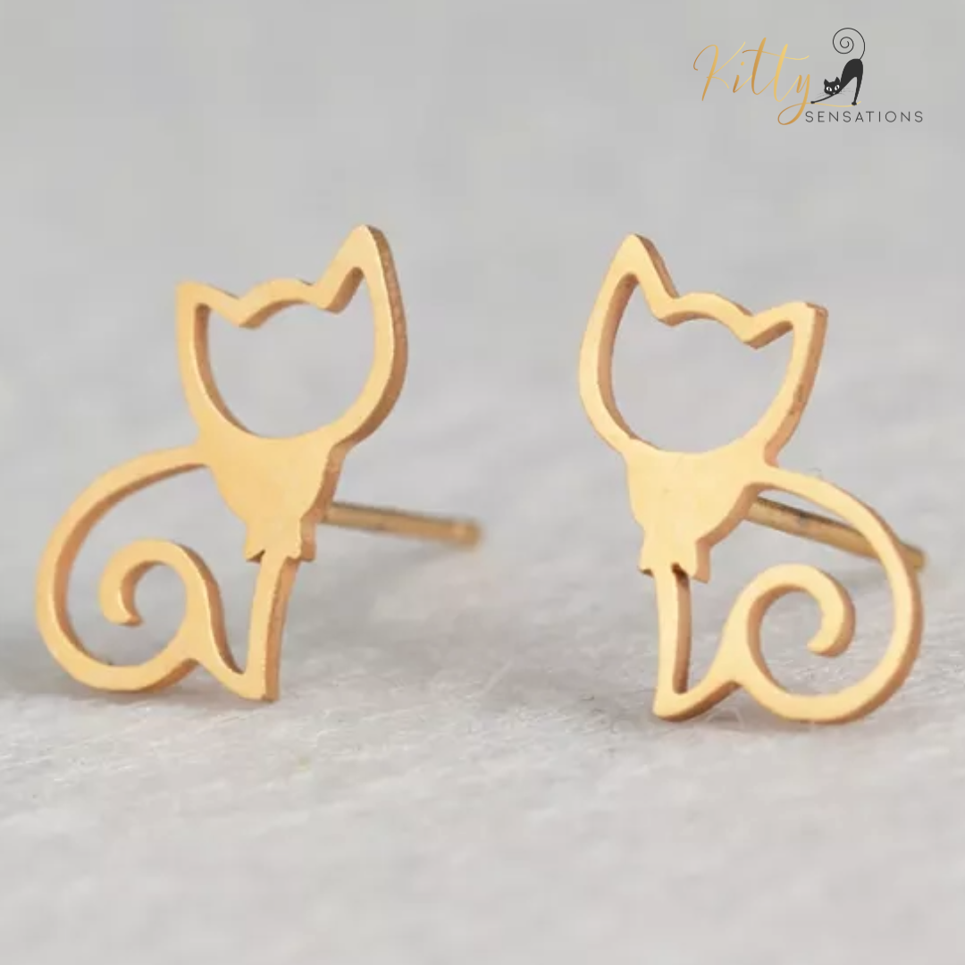 Sitting Cat Earrings (18K Gold or Sterling Silver Plating)