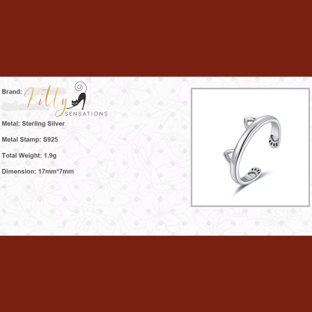 Silver Ring With Cat Ears in Solid 925 Sterling Silver