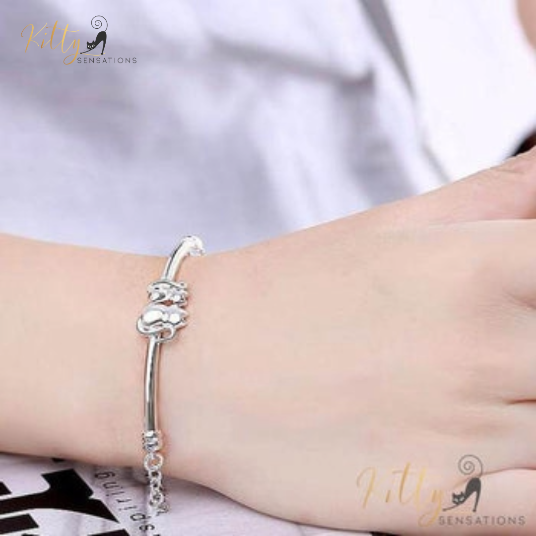 Cat Couple Bracelet in Solid 925 Sterling Silver