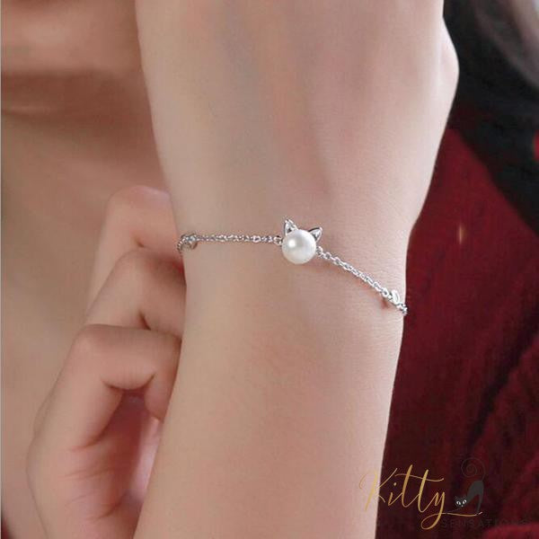 pearl cat bracelet in sterling silver worn kittysensations 22713001
