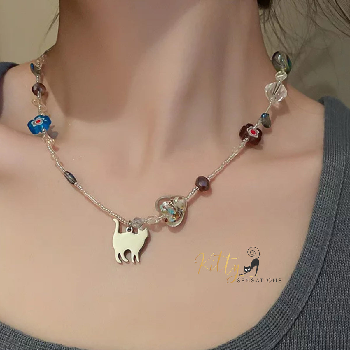 Kitty Beads Necklace in Acrylic and Metal