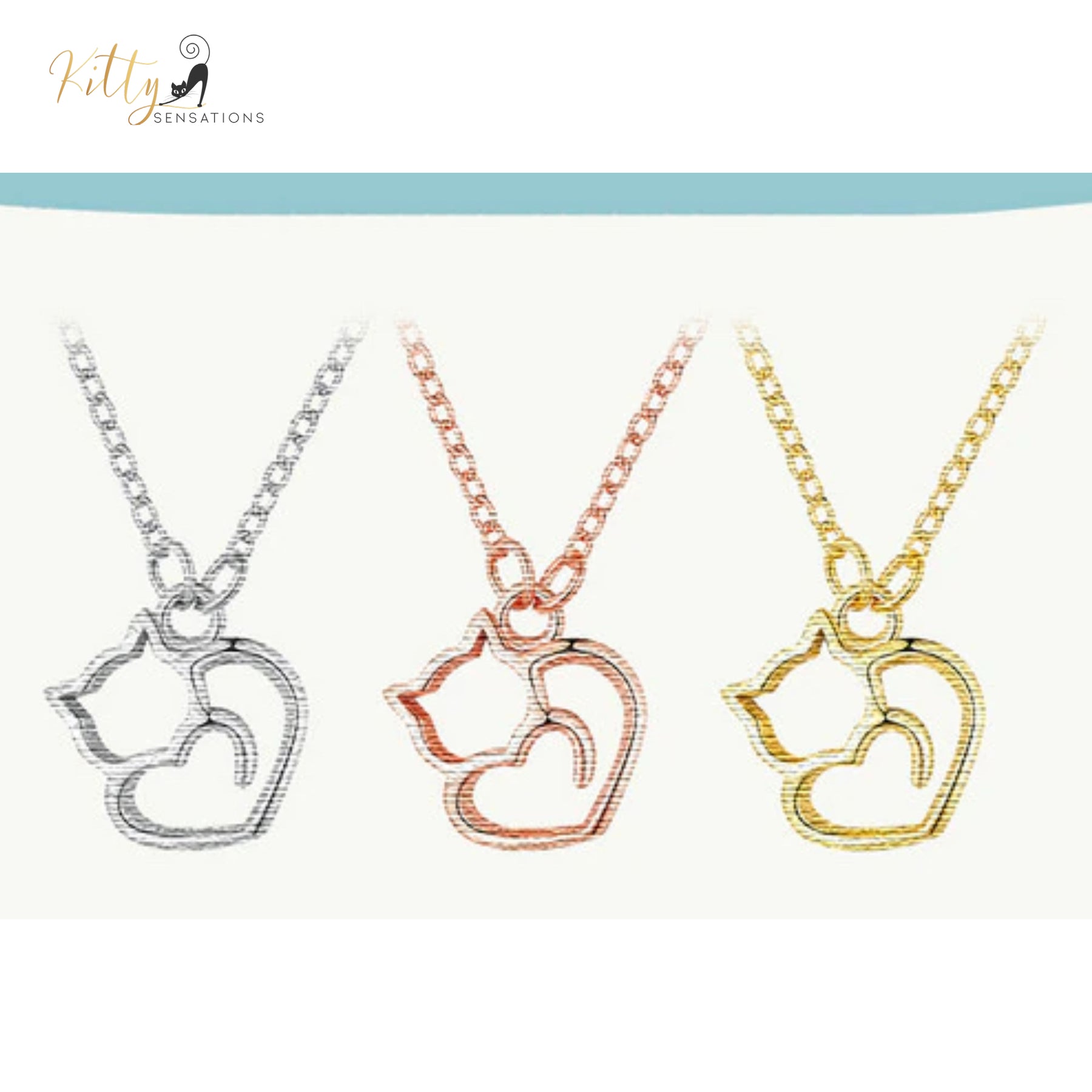 www.KittySensations.com: Cat Heart Necklace in Solid 925 Sterling Silver - Platinum or Gold Plated (Available in 3 Finishes) ($46.55): https://www.kittysensations.com/products/sterling-silver-cat-heart-necklace-platinum-plated