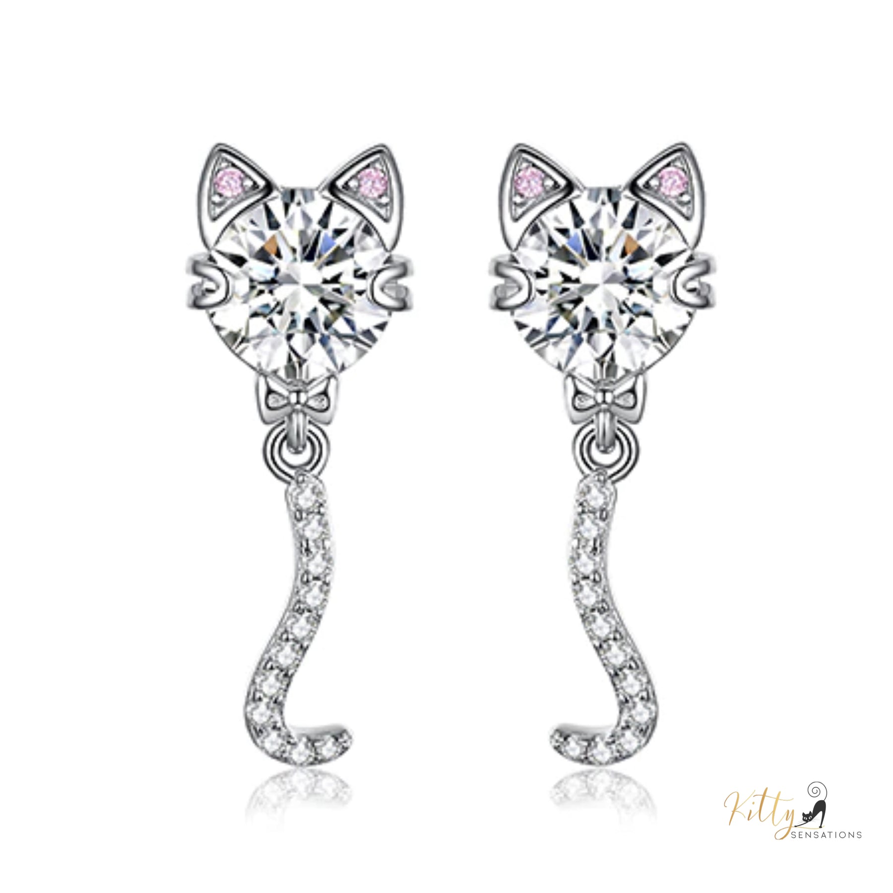 www.KittySensations.com: Classy Sparkling CZ Kitty Earrings (Fine Jewelry) in Solid 925 Sterling Silver ($83.69): https://www.kittysensations.com/products/classy-sparkling-cz-kitty-earrings-fine-jewelry-in-solid-sterling-silver