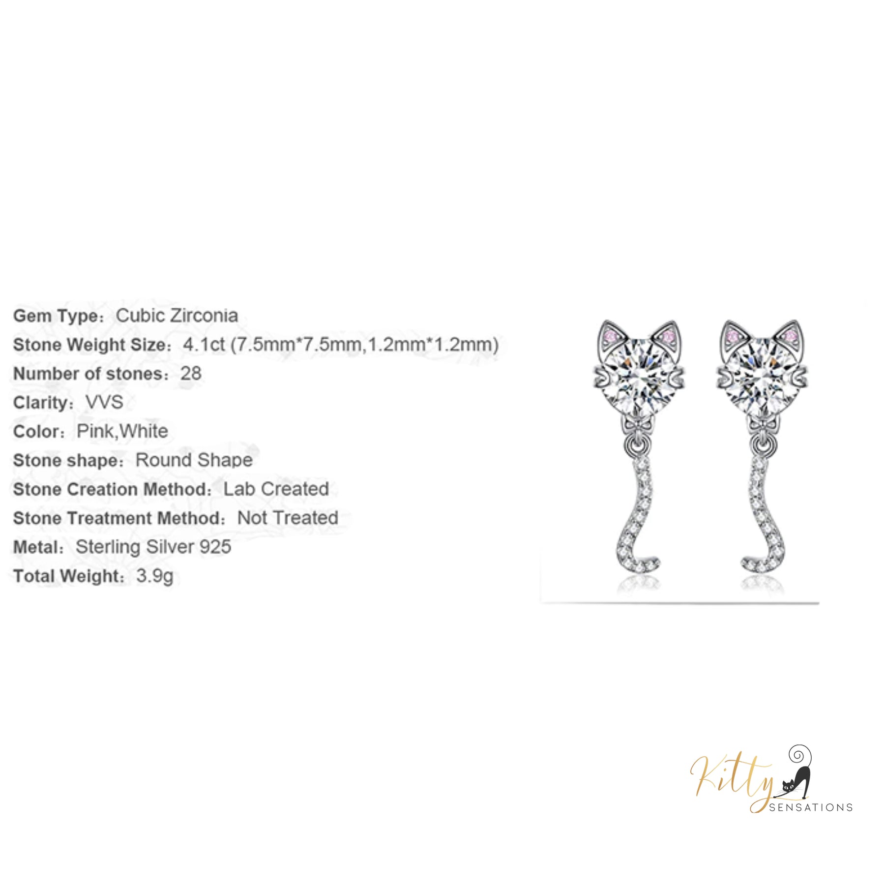 www.KittySensations.com: Classy Sparkling CZ Kitty Earrings (Fine Jewelry) in Solid 925 Sterling Silver ($83.69): https://www.kittysensations.com/products/classy-sparkling-cz-kitty-earrings-fine-jewelry-in-solid-sterling-silver